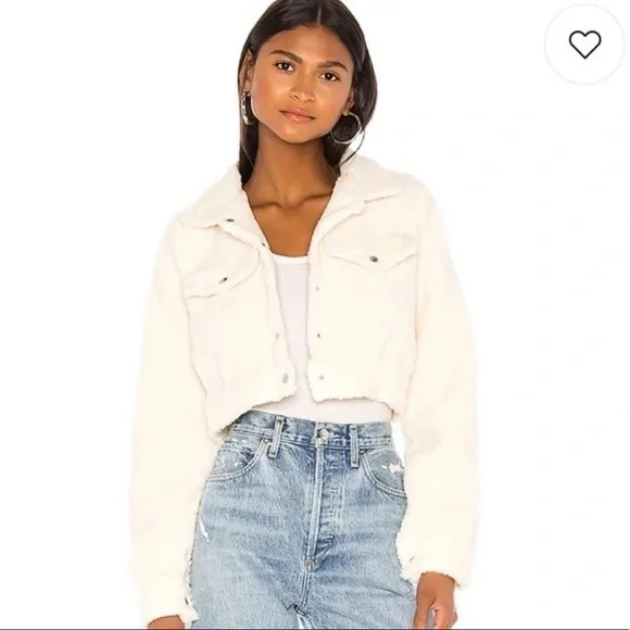 Revolve Superdown Cropped Teddy Jacket Size Small - Picture 4 of 8